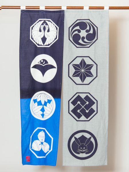 Indigofarbener japanischer Wappen NOREN-Vorhang