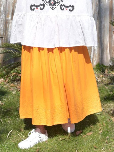 印度棉打孔蕾絲半身裙