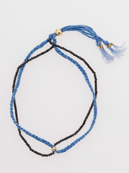 Indigo Dyed Braid Anklet - Black Spinel Anklets by 岩座 - Ametsuchi