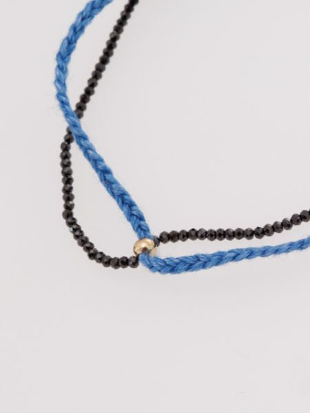 Indigo Dyed Braid Anklet - Black Spinel Anklets by 岩座 - Ametsuchi