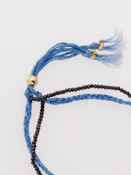 Indigo Dyed Braid Anklet - Black Spinel Anklets by 岩座 - Ametsuchi