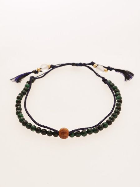 Silk String KUMIHIMO Braid Bracelet Green Tiger Eye φ4