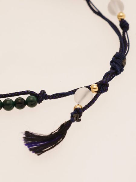 Silk String KUMIHIMO Braid Bracelet Green Tiger Eye φ4