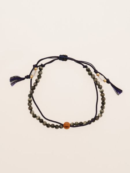 紺絹組紐ブレスレット ホワイトタイガーアイφ4