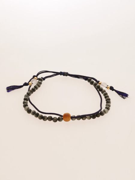 紺絹組紐ブレスレット ホワイトタイガーアイφ4