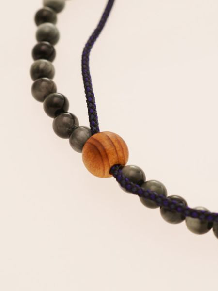 紺絹組紐ブレスレット ホワイトタイガーアイφ4