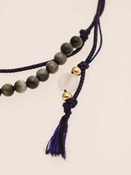 紺絹組紐ブレスレット ホワイトタイガーアイφ4