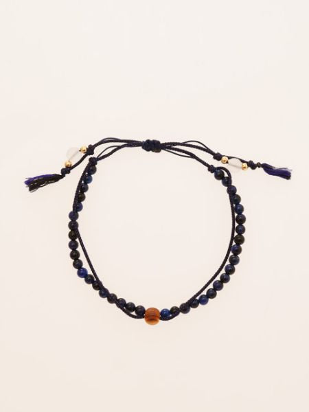 Silk String KUMIHIMO Braid Bracelet Lapis Tiger Eye φ4