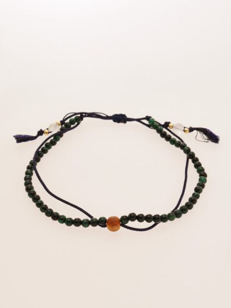Silk String KUMIHIMO Braid Anklet Green Tiger Eye Anklets by 岩座 - Ametsuchi