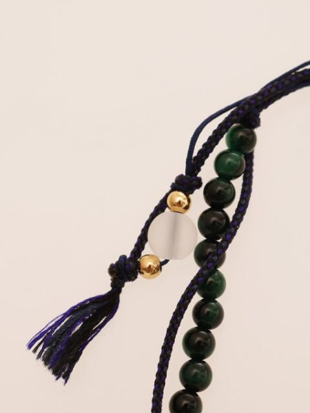 Silk String KUMIHIMO Braid Anklet Green Tiger Eye Anklets by 岩座 - Ametsuchi