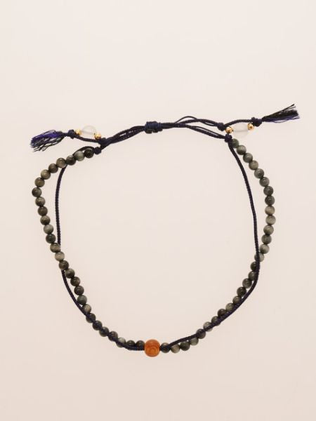 Silk Code Braided Anklet with White Tiger Eye