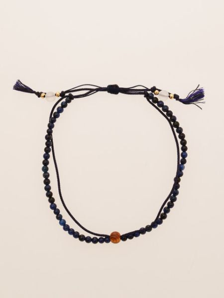 Silk String KUMIHIMO Braid Anklet Lapis Tiger Eye Anklets by 岩座 - Ametsuchi