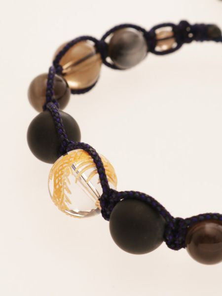 Gold Dragon Engraved Crystal x Eye Agate Bracelet