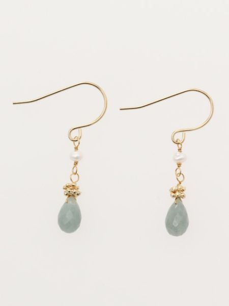 Freshwater Pearl x Drop Cut Gem Stone Earrings