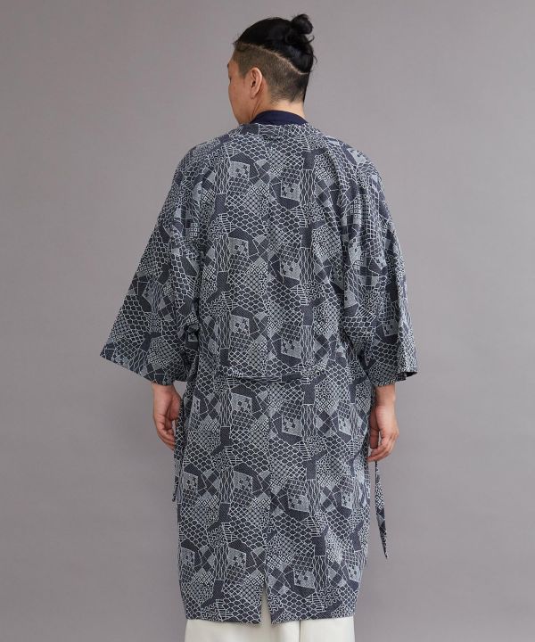 Japanese Black Jacquard Fleece Kimono Jacket Kimono Winter 