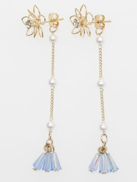 Wire Flower Tassel Stud Earrings