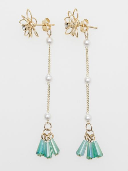 Wire Flower Tassel Stud Earrings