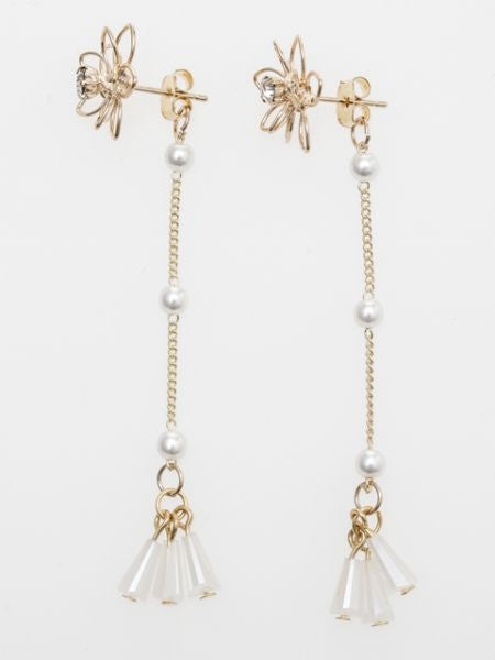 Wire Flower Tassel Stud Earrings