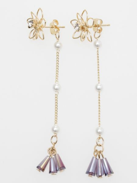 Wire Flower Tassel Stud Earrings