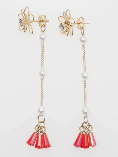 Wire Flower Tassel Stud Earrings