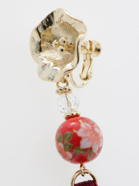 Bellflower Ball Tassel Clip Earrings