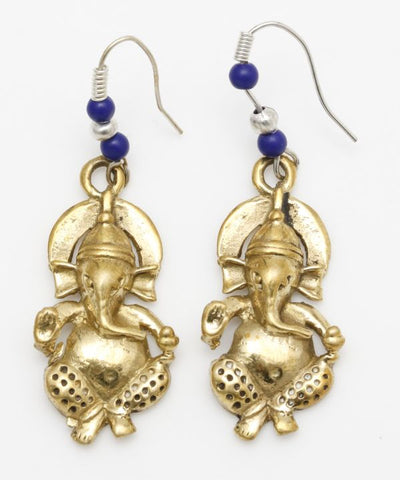 Ganesha 蓝色耳环 - 金色